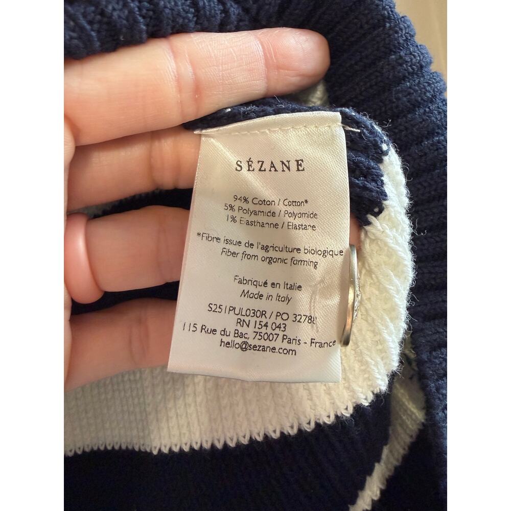 Sezane Gary Navy Ecru Organic Cotton French Casual Jumper Sweater Size Large NWT - Picture 7 of 9